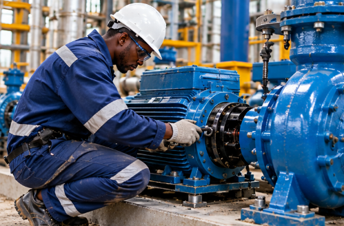 Technicien MTSCI en intervention sur une pompe industrielle